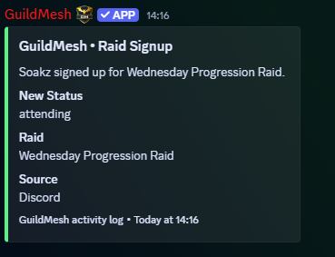 GuildMesh activity log embed in Discord