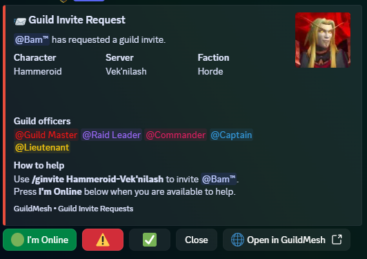 GuildMesh guild invite request embed in Discord