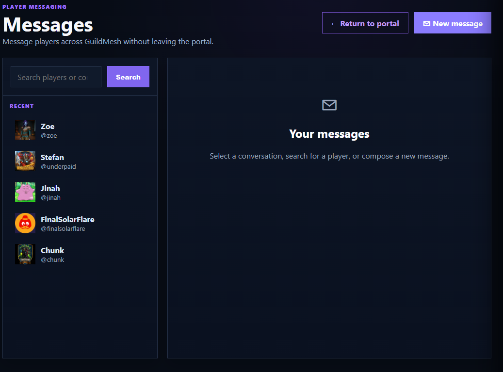 The full Messages inbox keeps conversations available outside the quick panel.