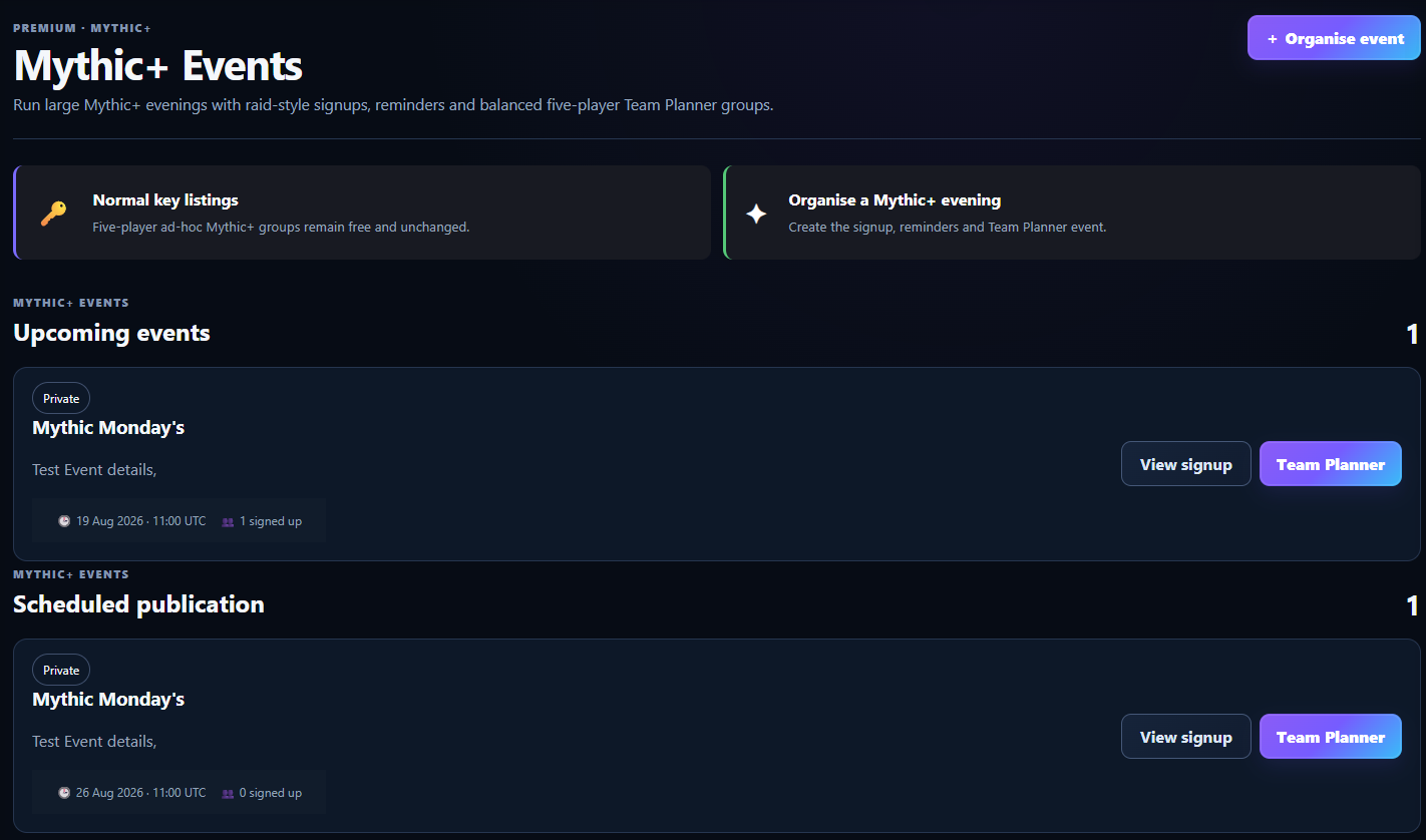 GuildMesh Mythic plus Events dashboard
