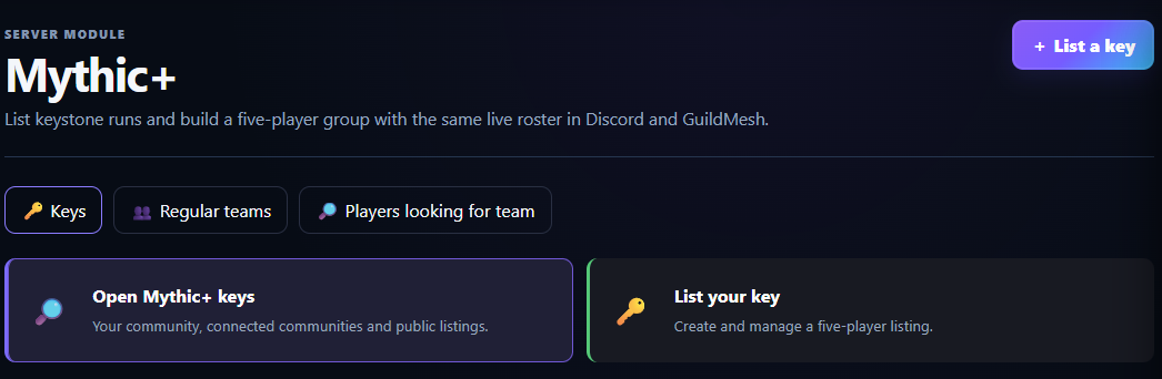GuildMesh Mythic plus keys