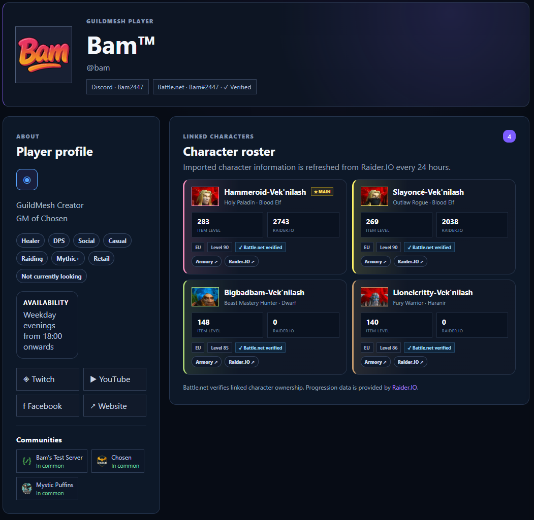 GuildMesh player profile
