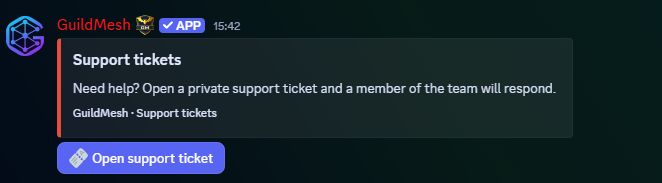 Members can open a private support ticket from a Discord panel.