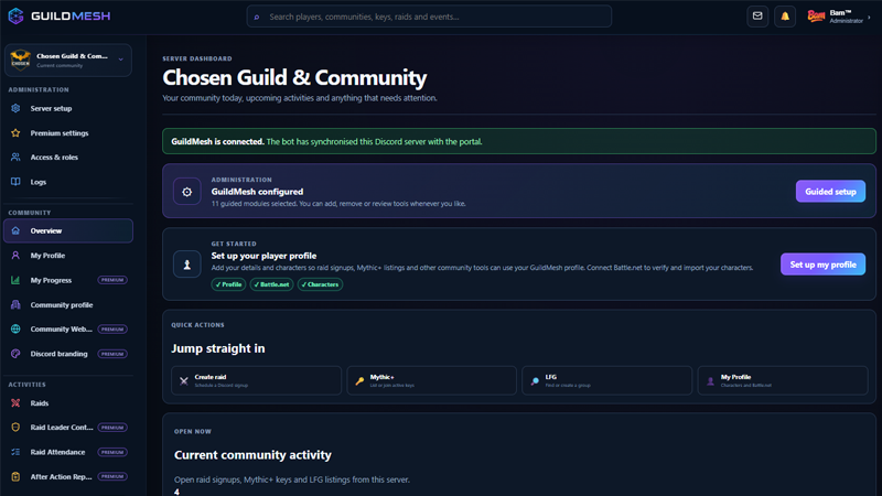 GuildMesh community dashboard