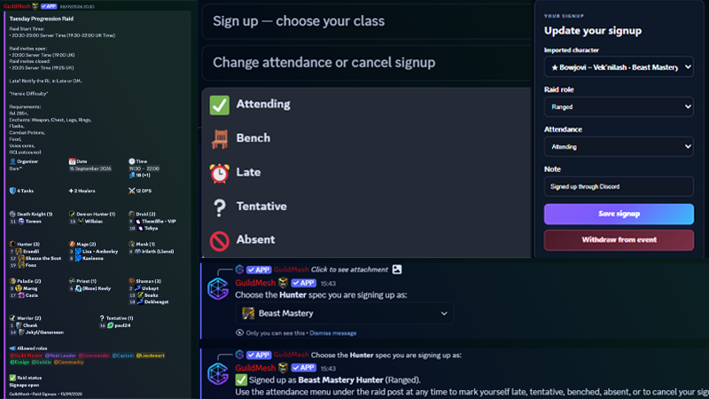 GuildMesh raid signup in the portal and Discord