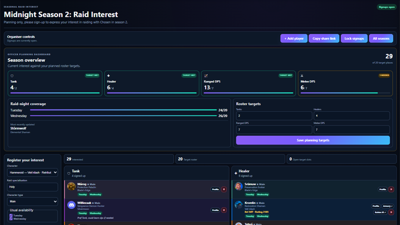 GuildMesh Seasonal Raid Planner